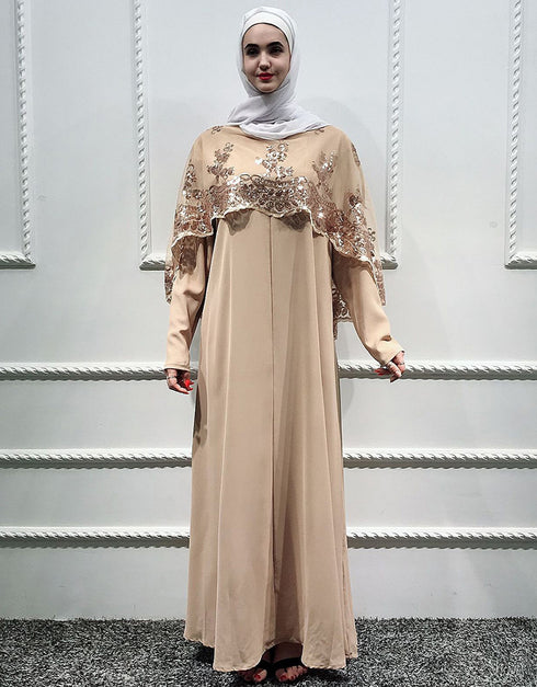 Modest Abaya Dress with Sequined Cloak